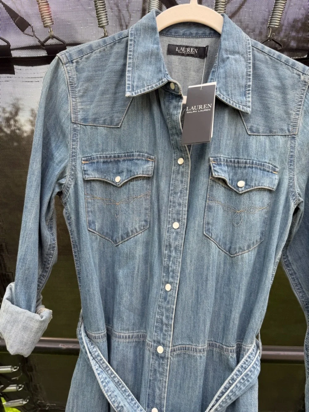 NWT Ralph Lauren Western Denim Pearl Snap Dress in Desert Sky chambray sz 8 - Picture 7 of 12